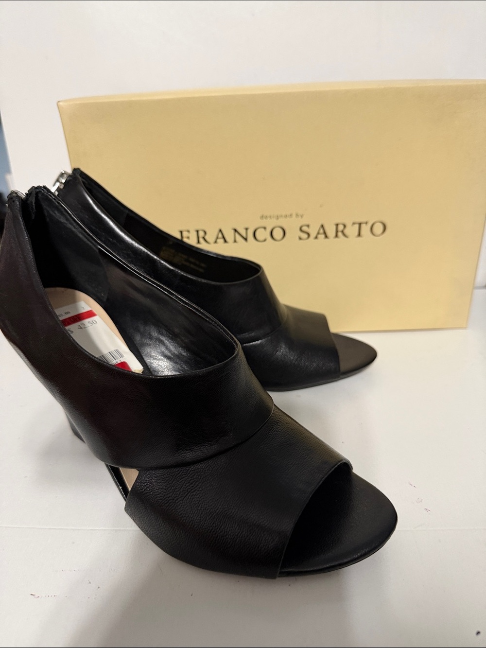 Franco Sarto Black Leather Cutout Open-Toe Heels